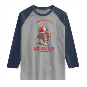 Funny Santa Pitbull Christmas Raglan Shirt I Deliver Gifts No Bull TS12 Sport Gray Navy Print Your Wear