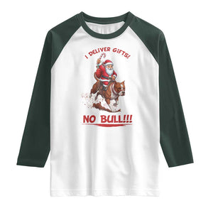 Funny Santa Pitbull Christmas Raglan Shirt I Deliver Gifts No Bull TS12 White Dark Forest Green Print Your Wear