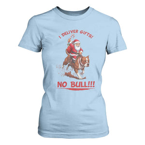 Funny Santa Pitbull Christmas T Shirt For Women I Deliver Gifts No Bull TS12 Light Blue Print Your Wear