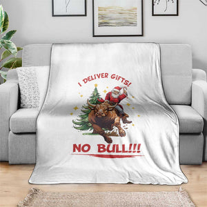 Funny Black Santa Bull Riding Christmas Throw Blanket I Deliver Gifts No Bull TS12 Print Your Wear
