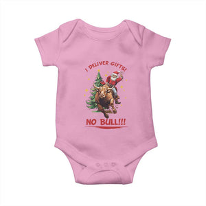 Funny Black Santa Bull Riding Christmas Baby Onesie I Deliver Gifts No Bull TS12 Light Pink Print Your Wear