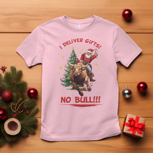Funny Black Santa Bull Riding Christmas T Shirt I Deliver Gifts No Bull TS12 Light Pink Print Your Wear