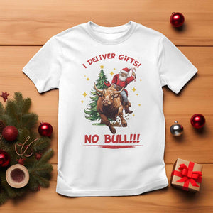 Funny Black Santa Bull Riding Christmas T Shirt I Deliver Gifts No Bull TS12 White Print Your Wear