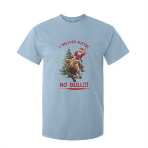 Funny Black Santa Bull Riding Christmas T Shirt For Kid I Deliver Gifts No Bull TS12 Light Blue Print Your Wear