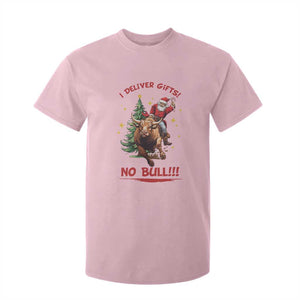 Funny Black Santa Bull Riding Christmas T Shirt For Kid I Deliver Gifts No Bull TS12 Light Pink Print Your Wear