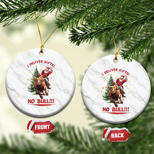 Funny Black Santa Bull Riding Christmas Ceramic Ornament I Deliver Gifts No Bull TS12 1pc White Marble Print Your Wear