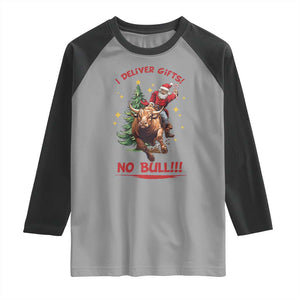 Funny Black Santa Bull Riding Christmas Raglan Shirt I Deliver Gifts No Bull TS12 Sport Gray Black Print Your Wear
