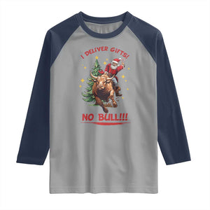Funny Black Santa Bull Riding Christmas Raglan Shirt I Deliver Gifts No Bull TS12 Sport Gray Navy Print Your Wear