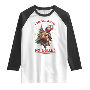 Funny Black Santa Bull Riding Christmas Raglan Shirt I Deliver Gifts No Bull TS12 White Black Print Your Wear