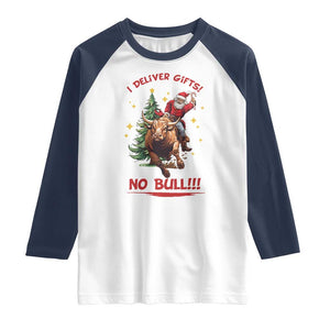 Funny Black Santa Bull Riding Christmas Raglan Shirt I Deliver Gifts No Bull TS12 White Navy Print Your Wear