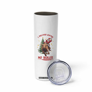 Funny Black Santa Bull Riding Christmas Skinny Tumbler I Deliver Gifts No Bull TS12 Print Your Wear