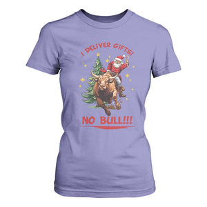 Funny Black Santa Bull Riding Christmas T Shirt For Women I Deliver Gifts No Bull TS12 Violet Print Your Wear