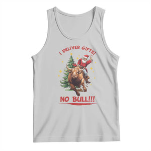 Funny Black Santa Bull Riding Christmas Tank Top I Deliver Gifts No Bull TS12 Ash Print Your Wear