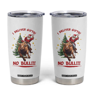 Funny Black Santa Bull Riding Christmas Tumbler Cup I Deliver Gifts No Bull TS12 White Print Your Wear
