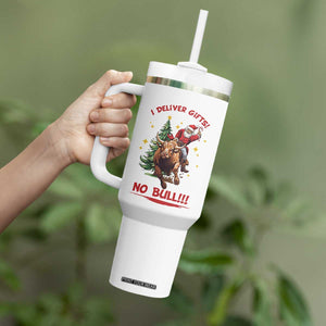 Funny Black Santa Bull Riding Christmas Tumbler With Handle I Deliver Gifts No Bull TS12 Print Your Wear
