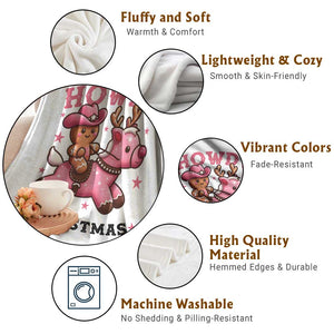 Howdy Christmas Throw Blanket Funny Gingerbread Cowboy Riding Reindeer Gift For Girl TS12 Print Your Wear