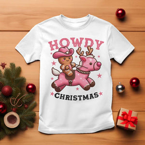 Howdy Christmas T Shirt Funny Gingerbread Cowboy Riding Reindeer Gift For Girl TS12 White Print Your Wear