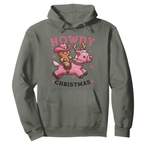 Howdy Christmas Hoodie Funny Gingerbread Cowboy Riding Reindeer Gift For Girl TS12 Military Green Print Your Wear