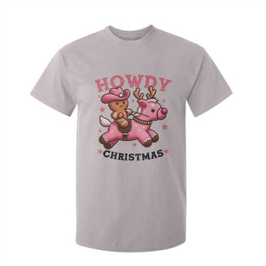 Howdy Christmas T Shirt For Kid Funny Gingerbread Cowboy Riding Reindeer Gift For Girl TS12 Ice Gray Print Your Wear