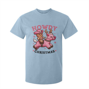 Howdy Christmas T Shirt For Kid Funny Gingerbread Cowboy Riding Reindeer Gift For Girl TS12 Light Blue Print Your Wear