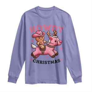 Howdy Christmas Long Sleeve Shirt Funny Gingerbread Cowboy Riding Reindeer Gift For Girl TS12 Violet Print Your Wear