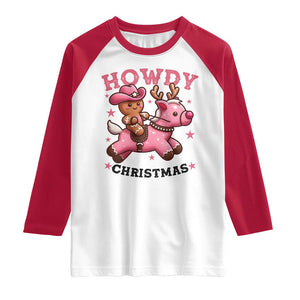 Howdy Christmas Raglan Shirt Funny Gingerbread Cowboy Riding Reindeer Gift For Girl TS12 White Red Print Your Wear