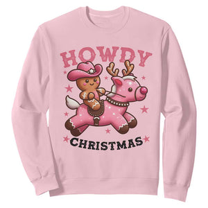 Howdy Christmas Sweatshirt Funny Gingerbread Cowboy Riding Reindeer Gift For Girl TS12 Light Pink Print Your Wear