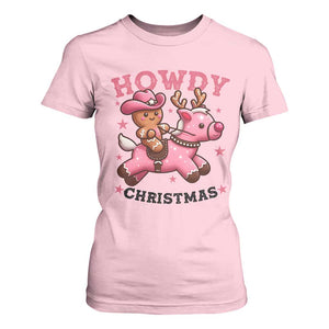 Howdy Christmas T Shirt For Women Funny Gingerbread Cowboy Riding Reindeer Gift For Girl TS12 Light Pink Print Your Wear