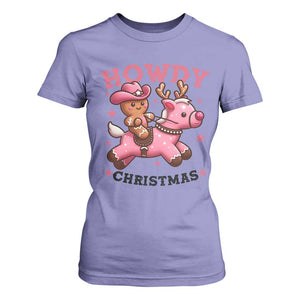Howdy Christmas T Shirt For Women Funny Gingerbread Cowboy Riding Reindeer Gift For Girl TS12 Violet Print Your Wear