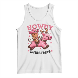 Howdy Christmas Tank Top Funny Gingerbread Cowboy Riding Reindeer Gift For Girl TS12 White Print Your Wear