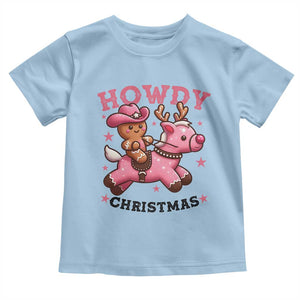 Howdy Christmas Toddler T Shirt Funny Gingerbread Cowboy Riding Reindeer Gift For Girl TS12 Light Blue Print Your Wear