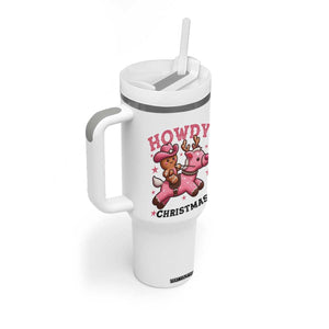Howdy Christmas Tumbler With Handle Funny Gingerbread Cowboy Riding Reindeer Gift For Girl TS12 Print Your Wear