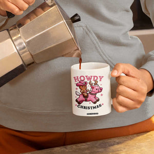 Howdy Christmas Coffee Mug Funny Gingerbread Cowboy Riding Reindeer Gift For Girl TS12 Print Your Wear