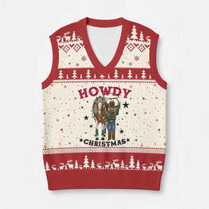 Funny Nutcracker Cowboy Howdy Xmas V-Neck Knit Sweater Vest Western Holiday Gift TS12 Beige Red Print Your Wear
