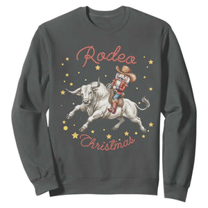 Funny Nutcracker Bull Riding Rodeo Christmas Sweatshirt Western Holiday Gift TS12 Dark Heather Print Your Wear