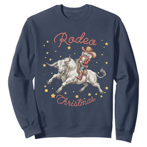 Funny Nutcracker Bull Riding Rodeo Christmas Sweatshirt Western Holiday Gift TS12 Navy Print Your Wear