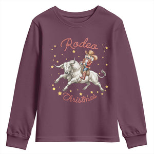 Funny Nutcracker Bull Riding Rodeo Christmas Youth Sweatshirt Western Holiday Gift TS12 Maroon Print Your Wear