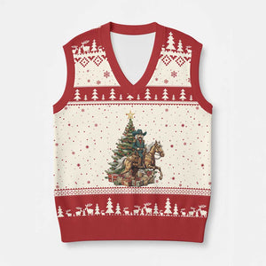 Funny Nutcracker Riding Horse V-Neck Knit Sweater Vest Western Life Christmas Gift TS12 Beige Red Print Your Wear