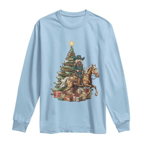 Funny Nutcracker Riding Horse Long Sleeve Shirt Western Life Christmas Gift TS12 Light Blue Print Your Wear