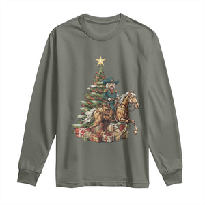 Funny Nutcracker Riding Horse Long Sleeve Shirt Western Life Christmas Gift TS12 Military Green Print Your Wear