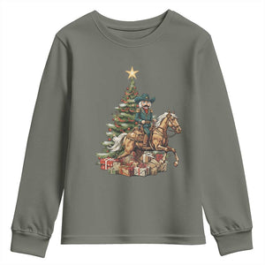 Funny Nutcracker Riding Horse Youth Sweatshirt Western Life Christmas Gift TS12 Military Green Print Your Wear
