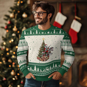 Outlaw Cowboy On Skeleton Horse Ugly Christmas Sweater Dark Western Christmas TS12 Beige Green Print Your Wear
