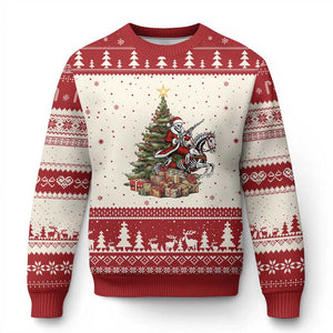 Outlaw Cowboy On Skeleton Horse Ugly Christmas Sweater Dark Western Christmas TS12 Beige Red Print Your Wear