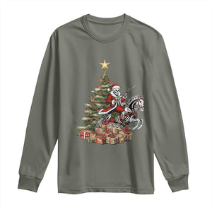 Outlaw Cowboy On Skeleton Horse Long Sleeve Shirt Dark Western Christmas TS12 Military Green Print Your Wear