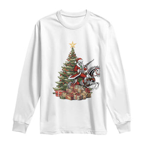 Outlaw Cowboy On Skeleton Horse Long Sleeve Shirt Dark Western Christmas TS12 White Print Your Wear