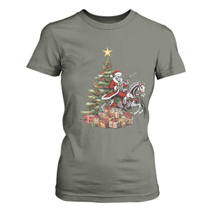 Outlaw Cowboy On Skeleton Horse T Shirt For Women Dark Western Christmas TS12 Military Green Print Your Wear