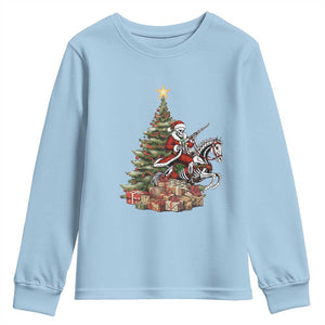 Outlaw Cowboy On Skeleton Horse Youth Sweatshirt Dark Western Christmas TS12 Light Blue Print Your Wear