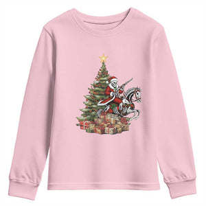 Outlaw Cowboy On Skeleton Horse Youth Sweatshirt Dark Western Christmas TS12 Light Pink Print Your Wear