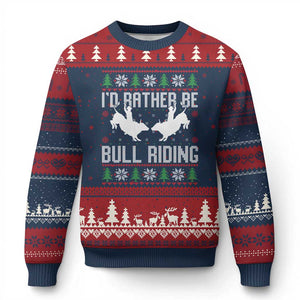 Id Rather Be Bull Riding Ugly Christmas Sweater Rodeo Bull Rider Ugly Christmas Gift TS12 Navy Red Print Your Wear