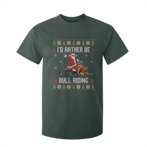 Id Rather Be Bull Riding T Shirt For Kid Black Santa Bull Rider Ugly Christmas Gift TS12 Dark Forest Green Print Your Wear